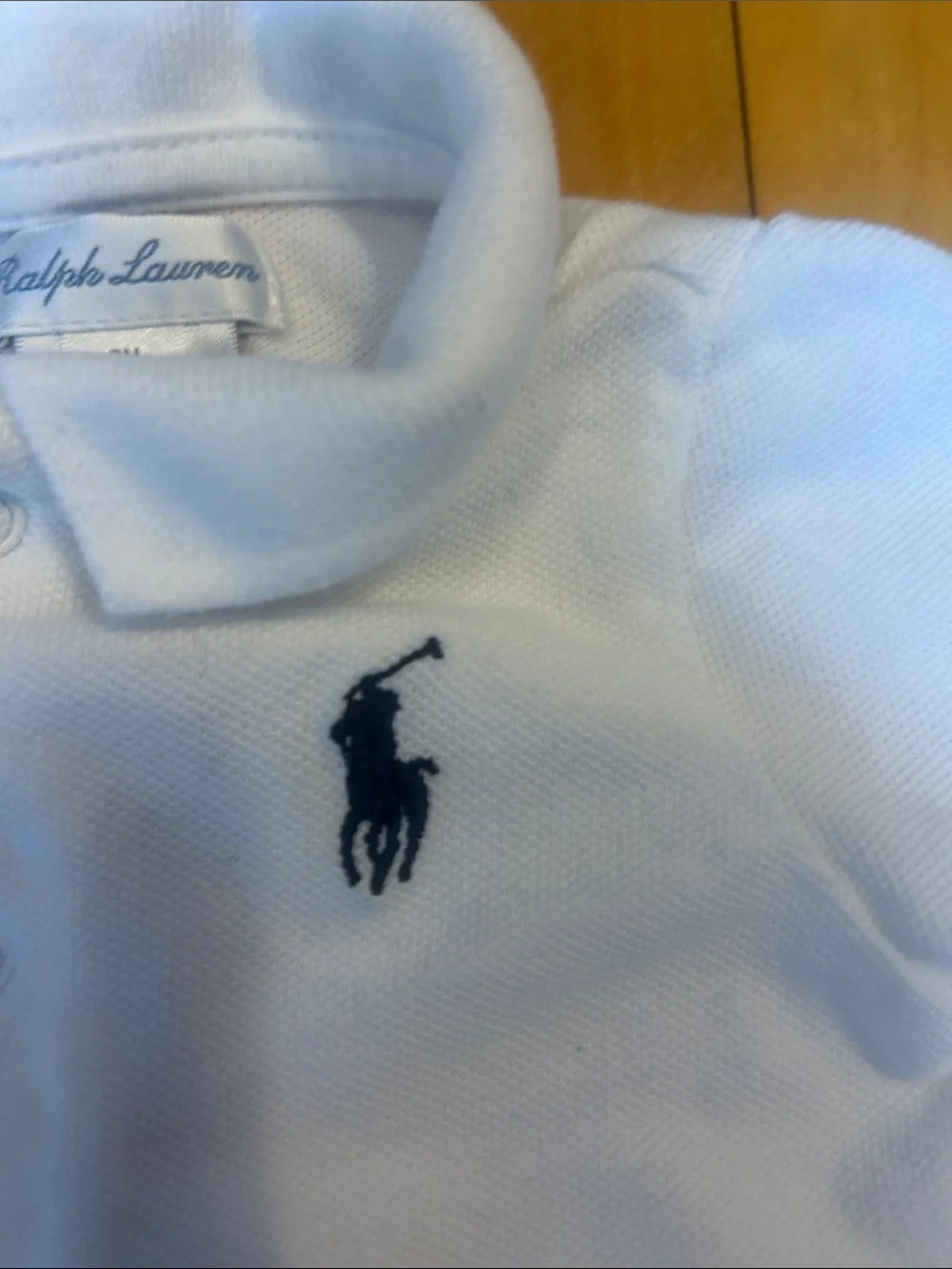 Ralph Lauren White Long-Sleeve Polo Baby One-Piece with Collar 3mo
